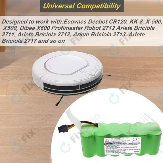 Ecovacs Deebot CR120, KK-8, X500 - Battery LP43SC2000P Ni-MH 14.4V 2000mAh HQ