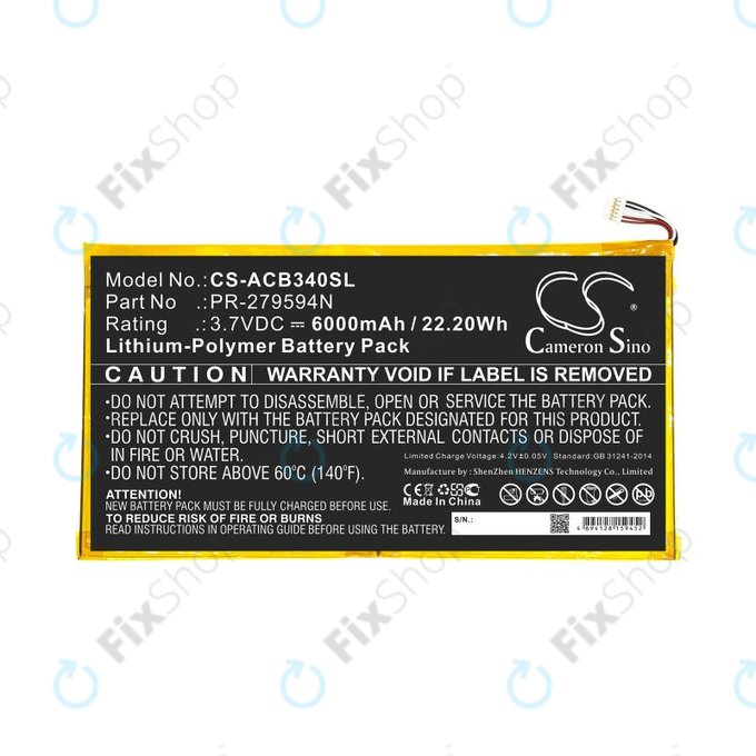 Battery for Acer Iconia One 10 B3-A40, 6000mAh, Li-Pol, 3.7V, PR-279594N, HQ