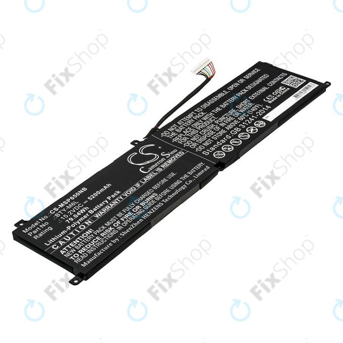 Battery for MSI GS65 Stealth Thin, PS63, P65 Creator 8RF, 5200mAh, Li-Pol, 15.2V, BTY-M6L, HQ
