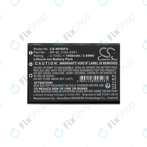 Battery for Agfa, HP Photosmart, Toshiba Camileo, 1050mAh, Li-Ion, 3.7V, NP-60, COMA-BP1, HQ