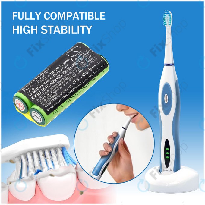 Battery for Waterpik 900 Sonic Toothbrush, Sensonic Plus Sr-3000, 700mAh, Ni-MH, 2.4V, BK-4MCCE, HQ