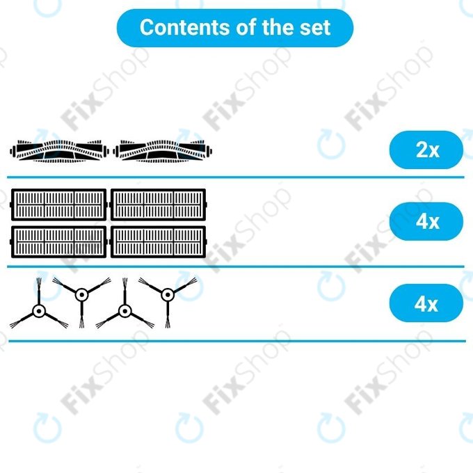 Replacement set for Xiaomi Robot Vacuum X10 (2x Main brushes, 4x Filters, 4x Side brushes)
