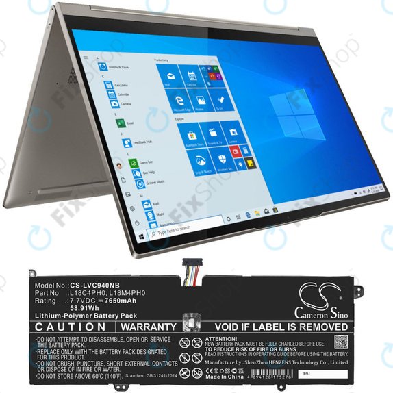 Battery for Lenovo Yoga C940, 7650mAh, Li-Pol, 7.7V, L18C4PH0, HQ