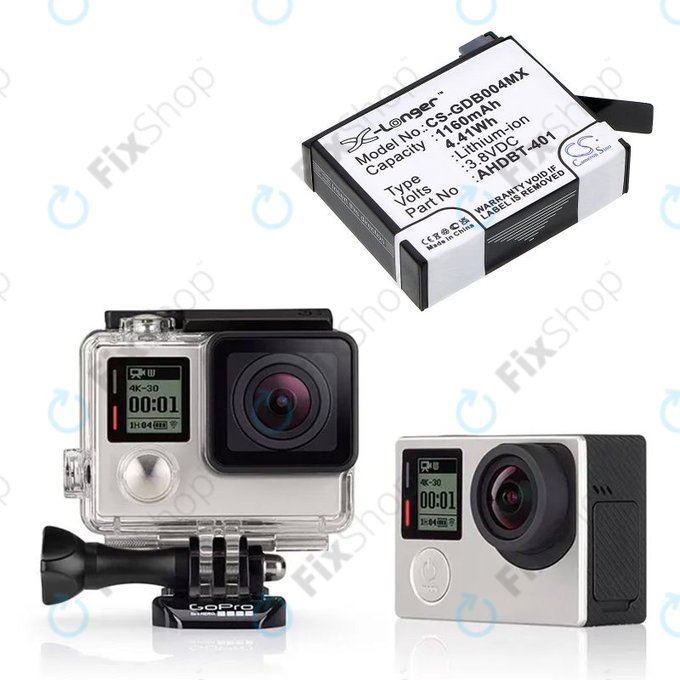 Battery for GoPro Hero 4, 1160mAh, Li-Ion, 3.8V, AHDBT-401, HQ