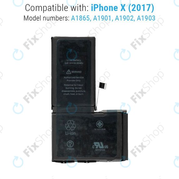 Internal Replacement 70%バッテリー ブラック iPhone Li-on 10 Iphone Apple All for Battery 2716mAh スマートフォン本体
