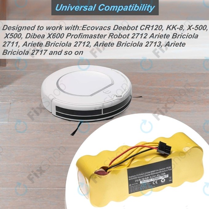 Ecovacs Deebot CR120, KK-8, X500 - Battery LP43SC2000P Ni-MH 14.4V 3000mAh