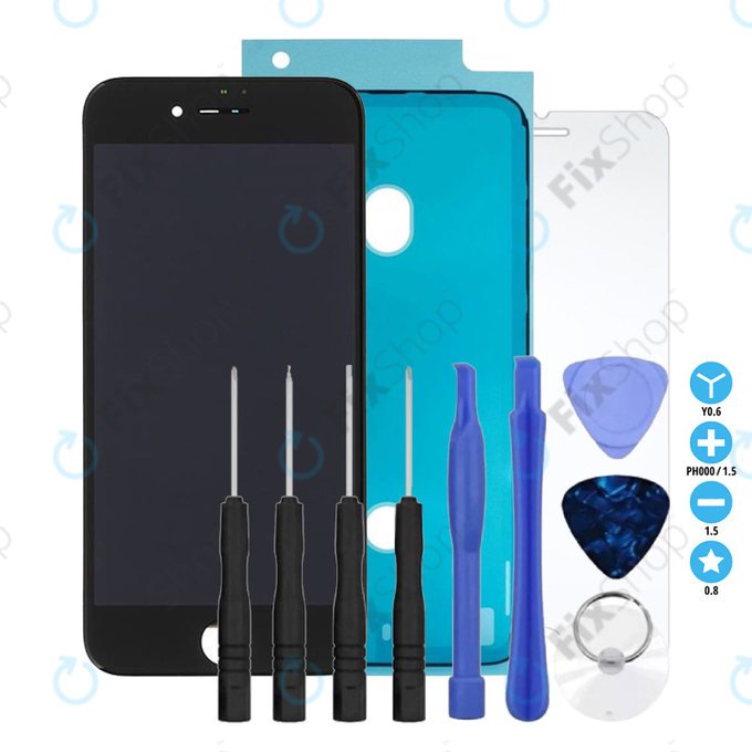 Display for iPhone 7, Black, Touch Screen with Frame, Adhesive, Tempered Glass, Toolkit
