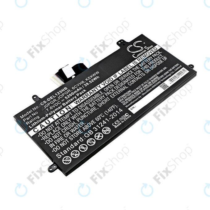 Battery for Dell Latitude 5290, Latitude 12 5285, 5200mAh, Li-Pol, 7.6V, J0PGR, HQ