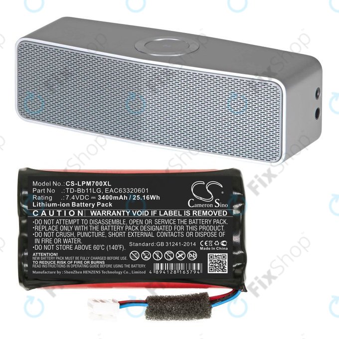 Battery for LG Music Flow P7, Xboom Go PK7, 3400mAh, Li-Ion, 7.4V, TD-Bb11LG, HQ