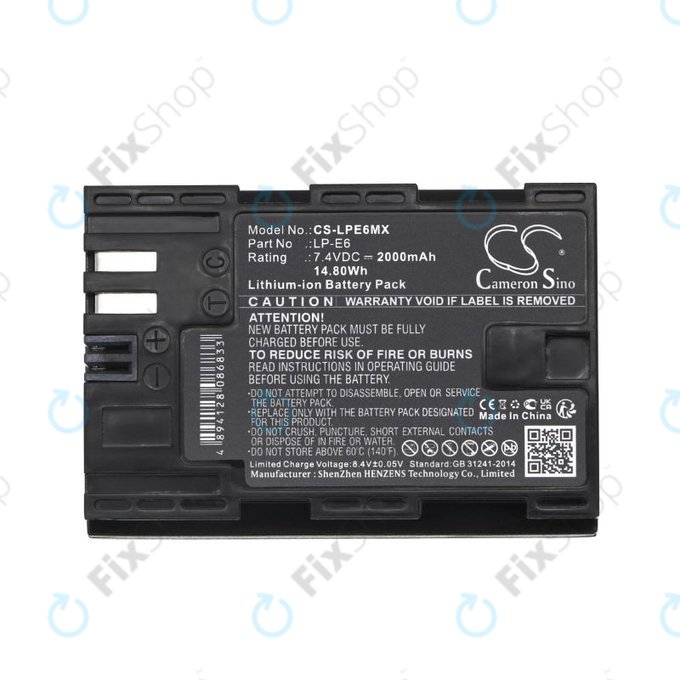 Battery for Canon EOS 5D Mark II, EOS 7D, EOS 70D, 2000mAh, Li-Ion, 7.4V, LP-E6, HQ