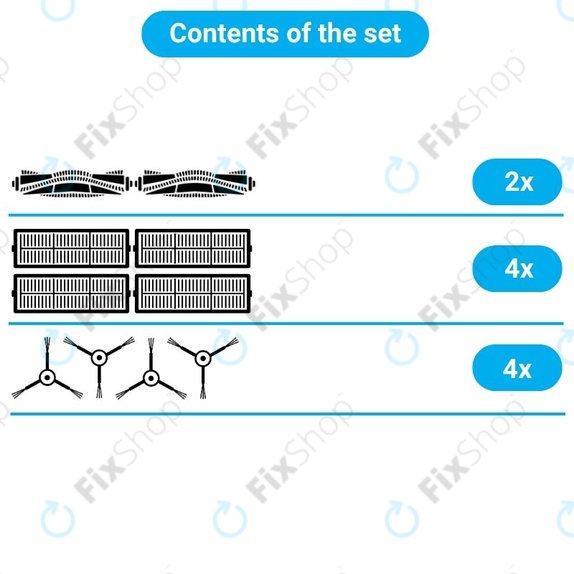 Replacement set for Xiaomi Robot Vacuum S10, S10 EU, S12 (2x Main brushes, 4x Filters, 4x Side brushes)
