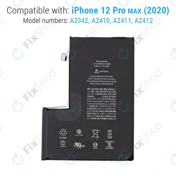 Battery for iPhone 12 Pro Max, 3687mAh, A2466, Service Pack