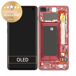 Samsung Galaxy S10 Plus G975F - LCD Display + Touch Screen + Frame (Cardinal Red) - GH82-18849H, GH82-18834H Genuine Service Pack