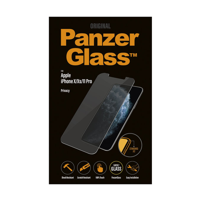 PanzerGlass - Tempered Glass Privacy Standard Fit for iPhone X, XS & 11 Pro, transparent