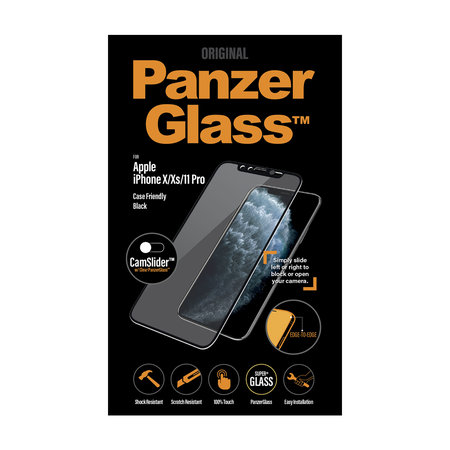 PanzerGlass - Tempered Glass Case Friendly CamSlider for iPhone X, XS & 11 Pro, black