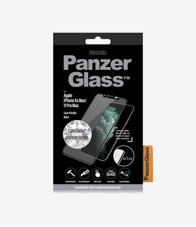 PanzerGlass - Tempered Glass Case Friendly CamSlider Swarovski for iPhone 11 Pro Max / XS Max, Black