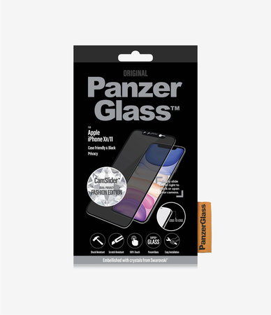 PanzerGlass - Tempered Glass Privacy Case Friendly CamSlider Swarovski for iPhone XR & 11, black