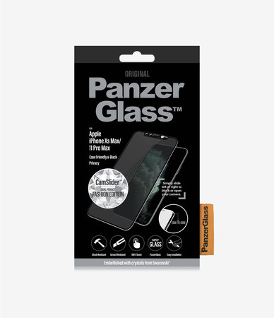 PanzerGlass - Tempered Glass Privacy Case Friendly CamSlider Swarovski for iPhone 11 Pro Max / XS Max, Black
