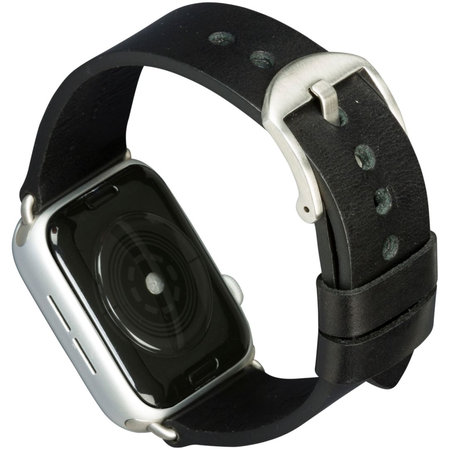 MODE - Leather bracelet Bornholm for Apple Watch 44 mm, black / silver