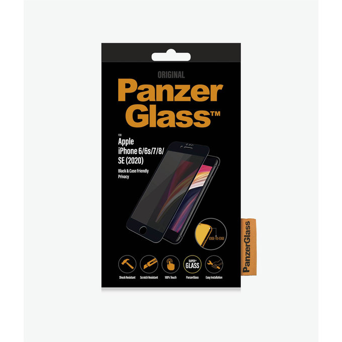 PanzerGlass - Tempered Glass Privacy Case Friendly for iPhone 6, 6s, 7, 8, SE 2020 & SE 2022, black