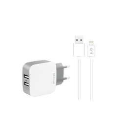Fonex - Charging Adapter 2x USB + USB / Lightning Cable, 10W, White