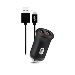 Fonex - Auto Charger 2x USB + USB / Lightning Cable, 10W, Black