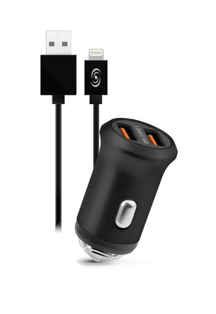 Fonex - Auto Charger 2x USB + USB / Lightning Cable, 10W, Black
