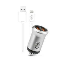 Fonex - Auto Charger 2x USB + USB / Lightning cable, 10W, silver