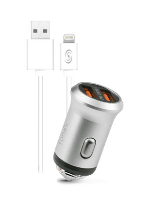 Fonex - Auto Charger 2x USB + USB / Lightning cable, 10W, silver