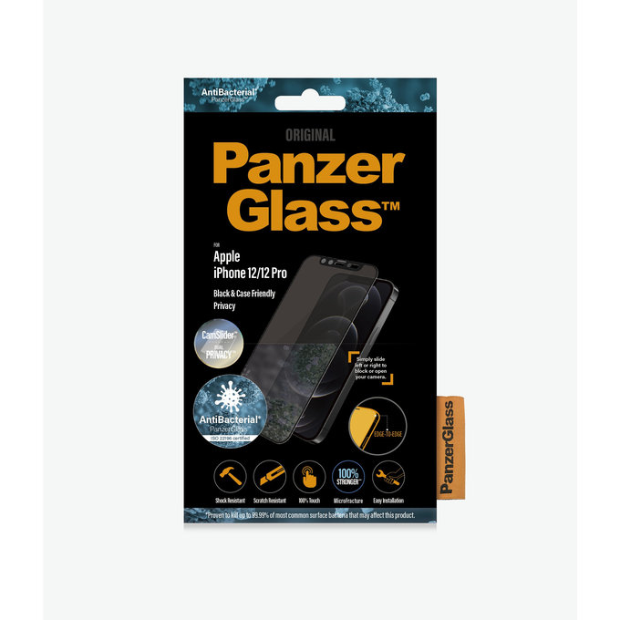 PanzerGlass - Tempered Glass Privacy Case Friendly CamSlider AB for iPhone 12 & 12 Pro, black
