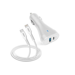 SBS - Car Charger USB, USB-C + Cable USB-C / Lightning, white