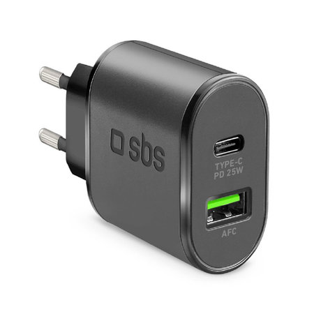 SBS - 25W Charging Adapter USB, USB-C, black
