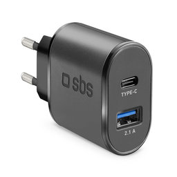 SBS - 10W Charging Adapter USB, USB-C, black