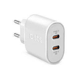 SBS - 20W Charging Adapter 2x USB-C Power Delivery, white