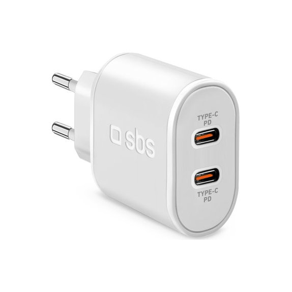 SBS - 20W Charging Adapter 2x USB-C Power Delivery, white
