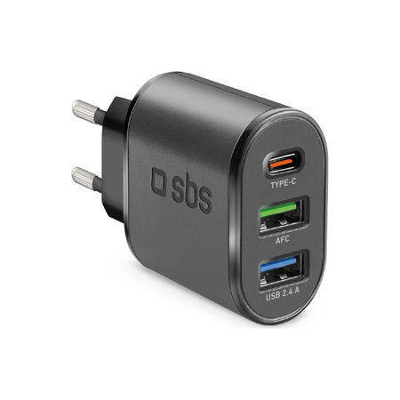 SBS - 30W Charging Adapter 2x USB, USB-C PowerDelivery, black
