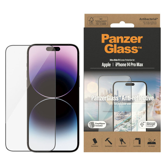 Tempered Glass UWF Anti-Reflective AB with Applicator for iPhone 14 Pro Max, Black, PanzerGlass