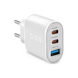 SBS - 45W Charging Adapter USB, 2x USB-C, PowerDelivery, white