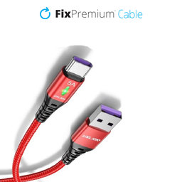 FixPremium - USB-C / USB Cable with LED Indicator (1m), red