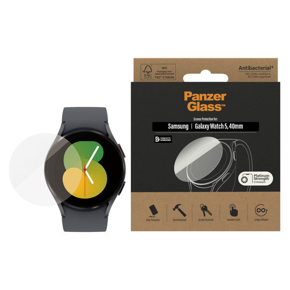 Tempered Glass Flat Glass AB for Samsung Galaxy Watch 5 40 mm, Clear, PanzerGlass