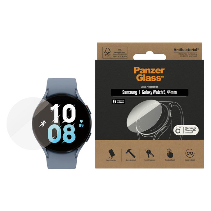 Tempered Glass Flat Glass AB for Samsung Galaxy Watch 5 44 mm, Clear, PanzerGlass