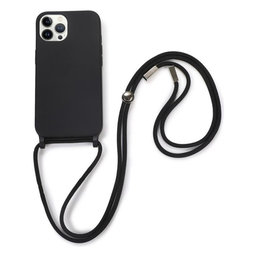 FixPremium - Silicon Case with String for iPhone 12 & 12 Pro, black