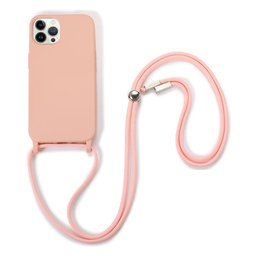 FixPremium - Silicon Case with String for iPhone 12 & 12 Pro, pink