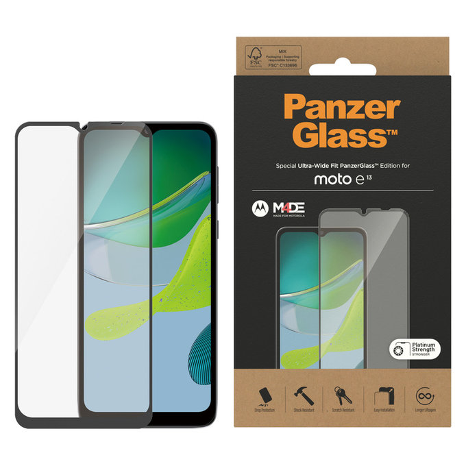 Tempered Glass UWF for Motorola Moto E13, Black, PanzerGlass