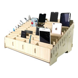Universal wooden stand / organizer for 48 phones