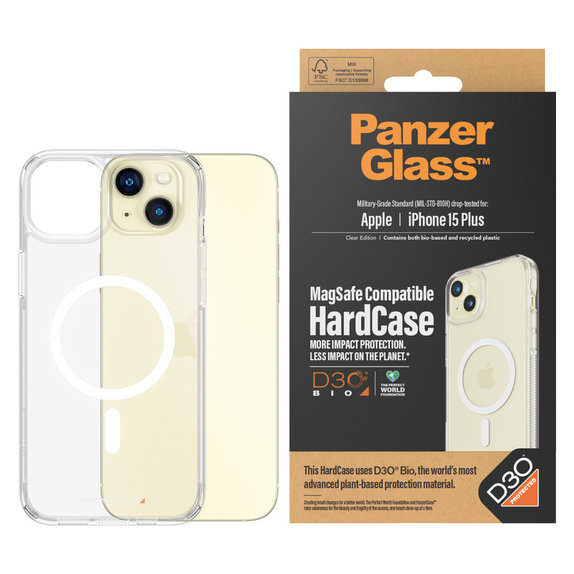 Case HardCase D3O with MagSAFE by PanzerGlass for iPhone 15 Plus, Transparent, PanzerGlass