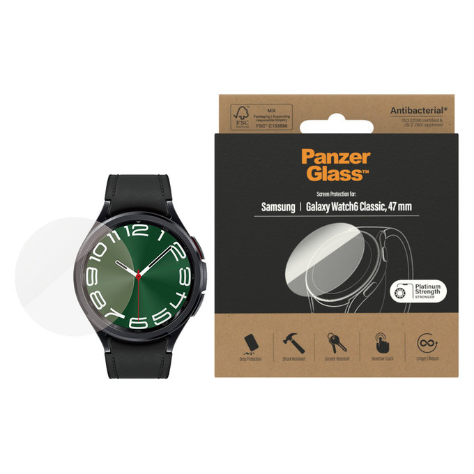 Tempered Glass Flat Glass AB for Samsung Galaxy Watch6 47 mm, Clear, PanzerGlass