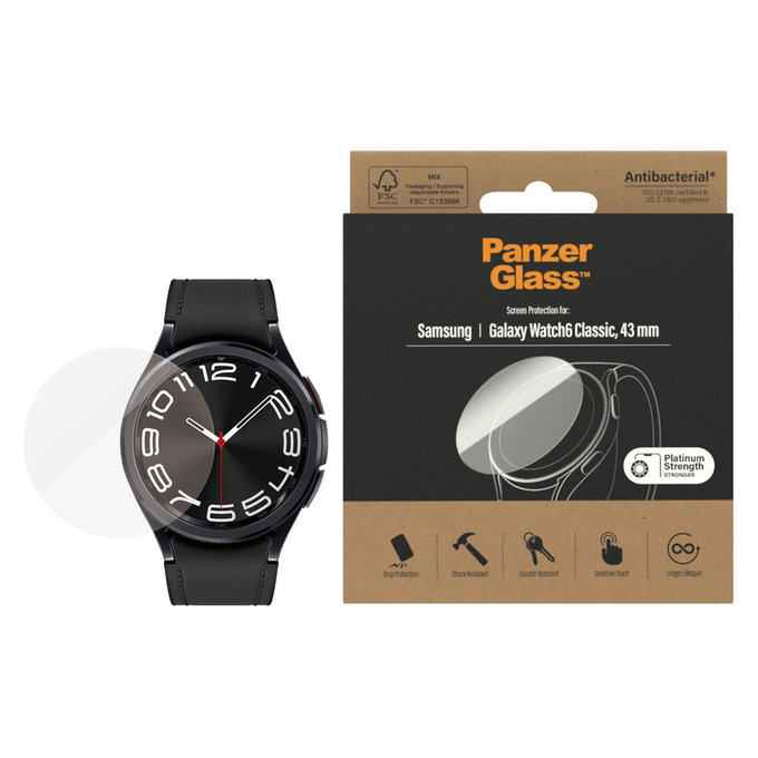 Tempered Glass Flat Glass AB for Samsung Galaxy Watch6 43 mm, Clear, PanzerGlass
