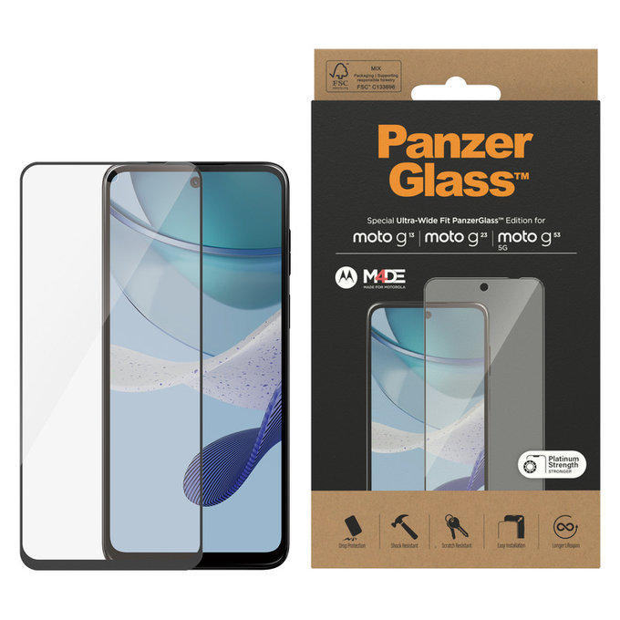 Tempered Glass UWF for Motorola Moto G13/G23/G53 5G, Black, PanzerGlass