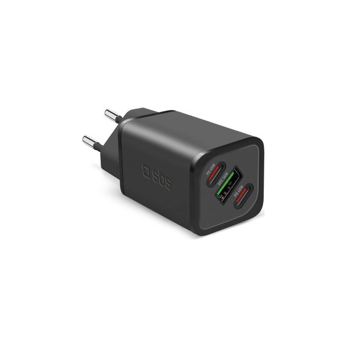 Travel Adapter NanoTube 2x USB-C/USB-A, GaN, 65 W PD, black, SBS